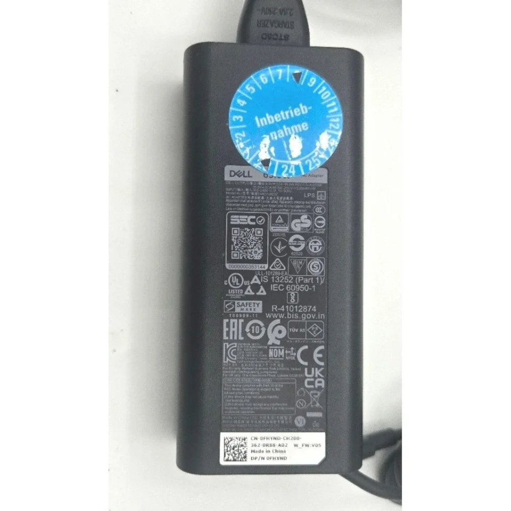 Dell 65W USB-C AC Power Adapter Charger Model FHYND European Schuko Plug